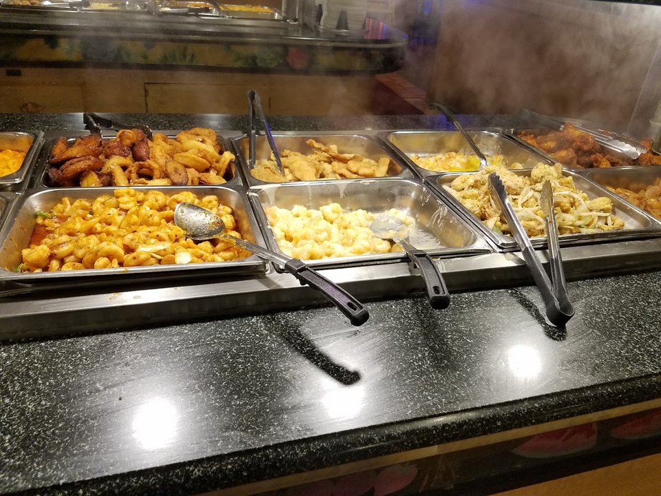 Buffet trays with Chinese dishes