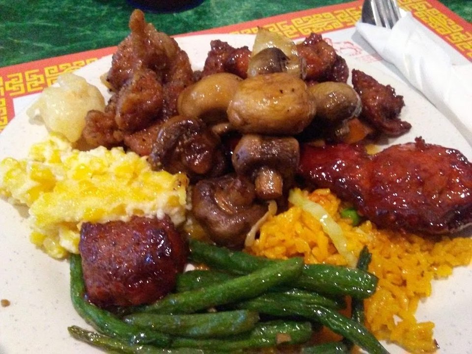 Egg rolls and sweet and sour chicken